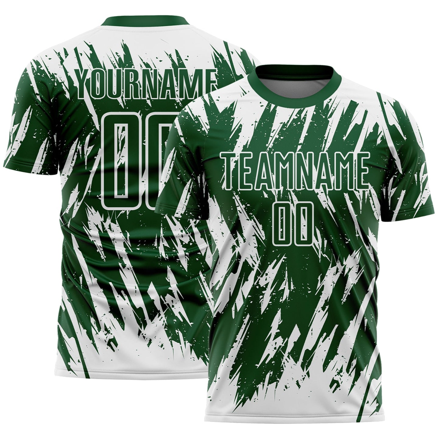 Custom Green-White Splatter Torn Sharp Brush Stroke Sublimation Soccer Uniform Jersey - Main View