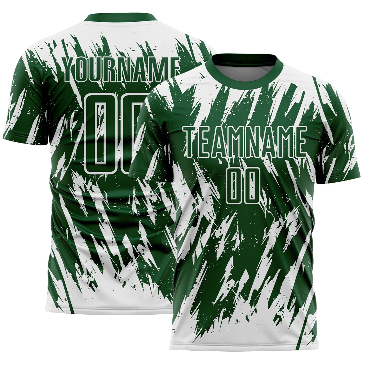 Custom Green-White Splatter Torn Sharp Brush Stroke Sublimation Soccer Uniform Jersey - Main View
