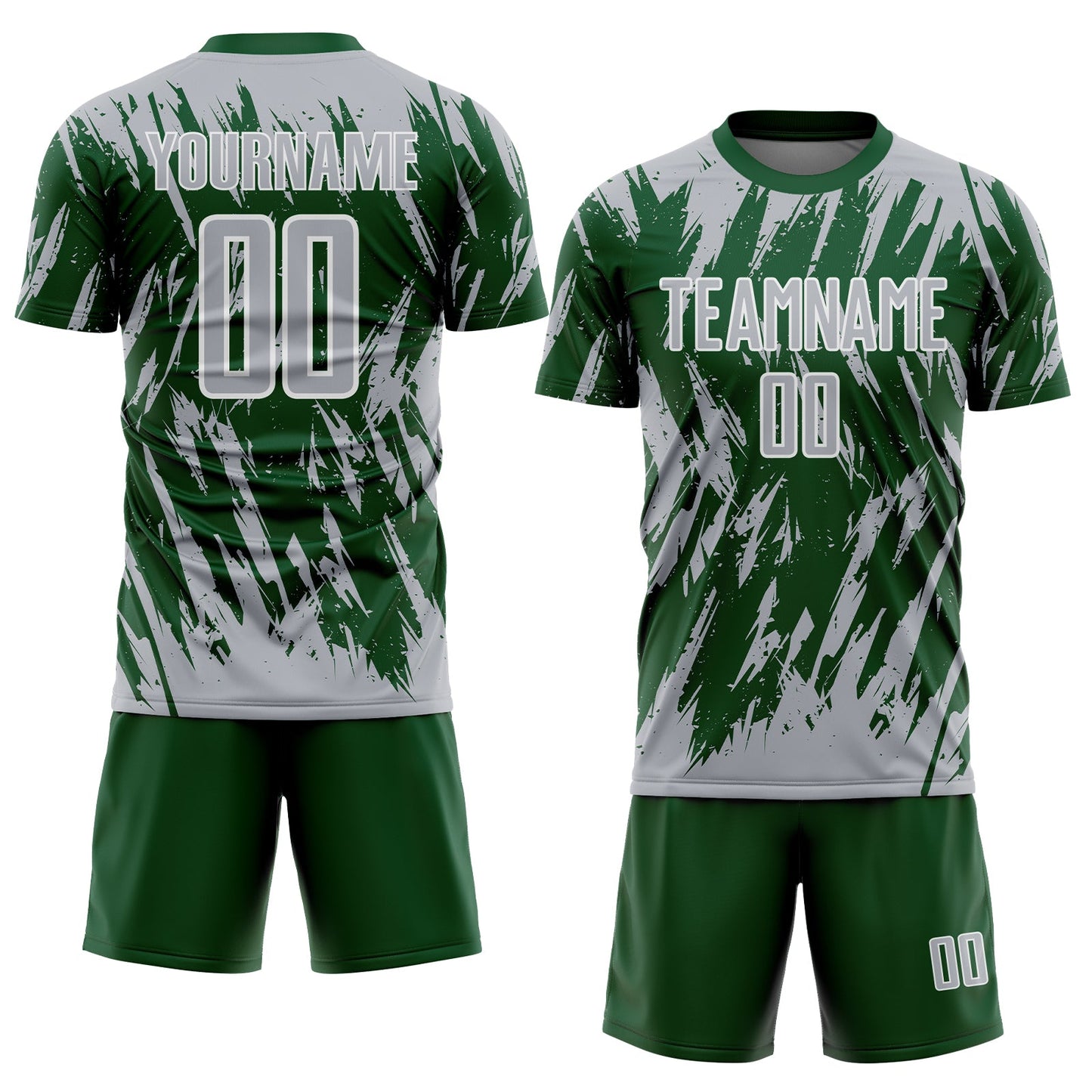 Custom Green Gray-White Splatter Torn Sharp Brush Stroke Sublimation Soccer Uniform Jersey view 2