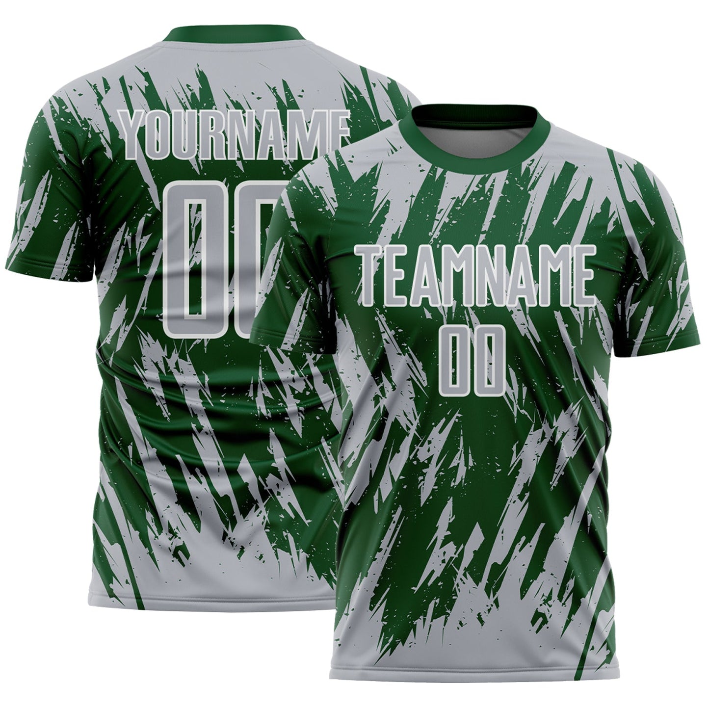 Custom Green Gray-White Splatter Torn Sharp Brush Stroke Sublimation Soccer Uniform Jersey - Main View