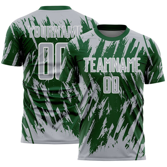 Custom Green Gray-White Splatter Torn Sharp Brush Stroke Sublimation Soccer Uniform Jersey - Main View