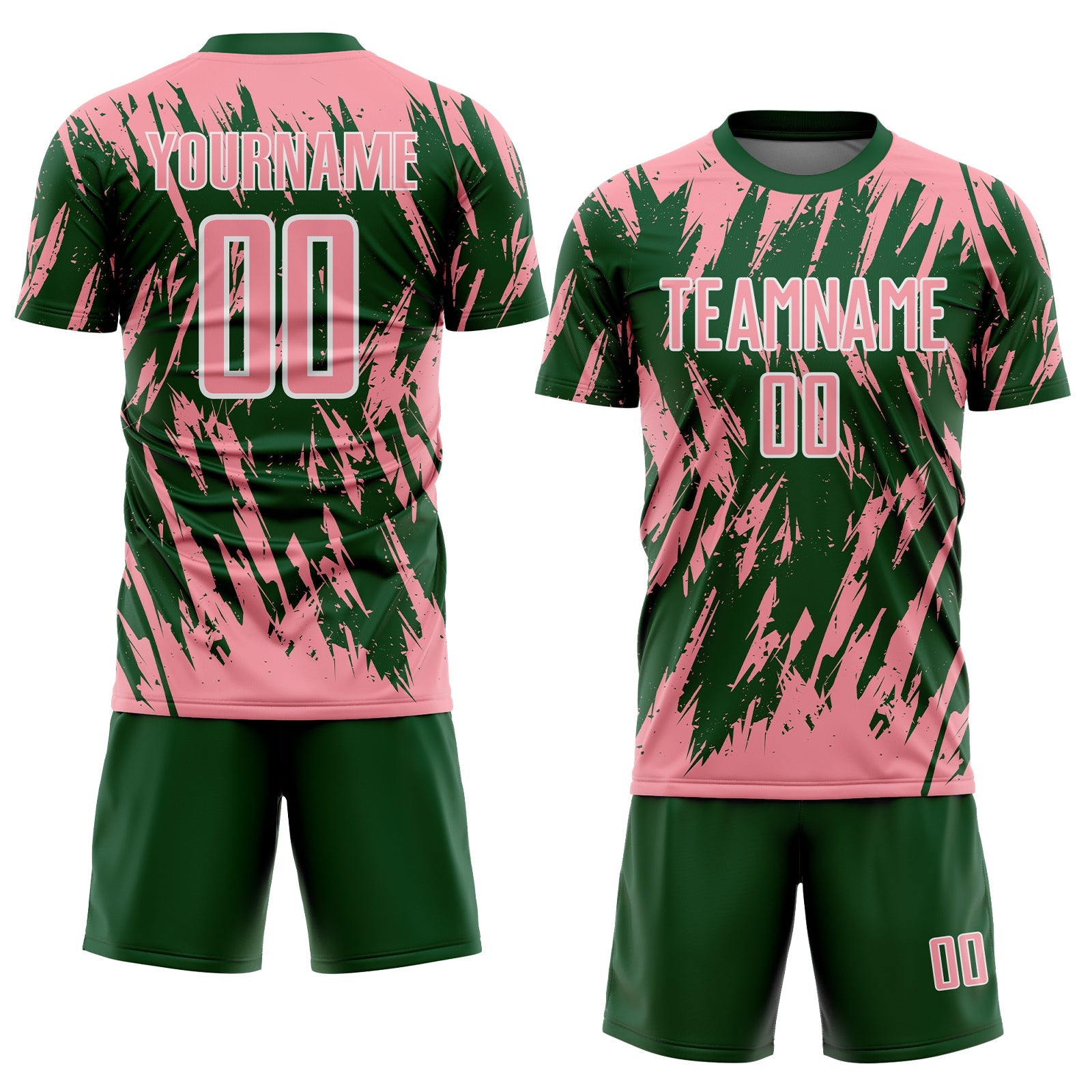 Custom Green Medium Pink-White Splatter Torn Sharp Brush Stroke Sublimation Soccer Uniform Jersey view 2
