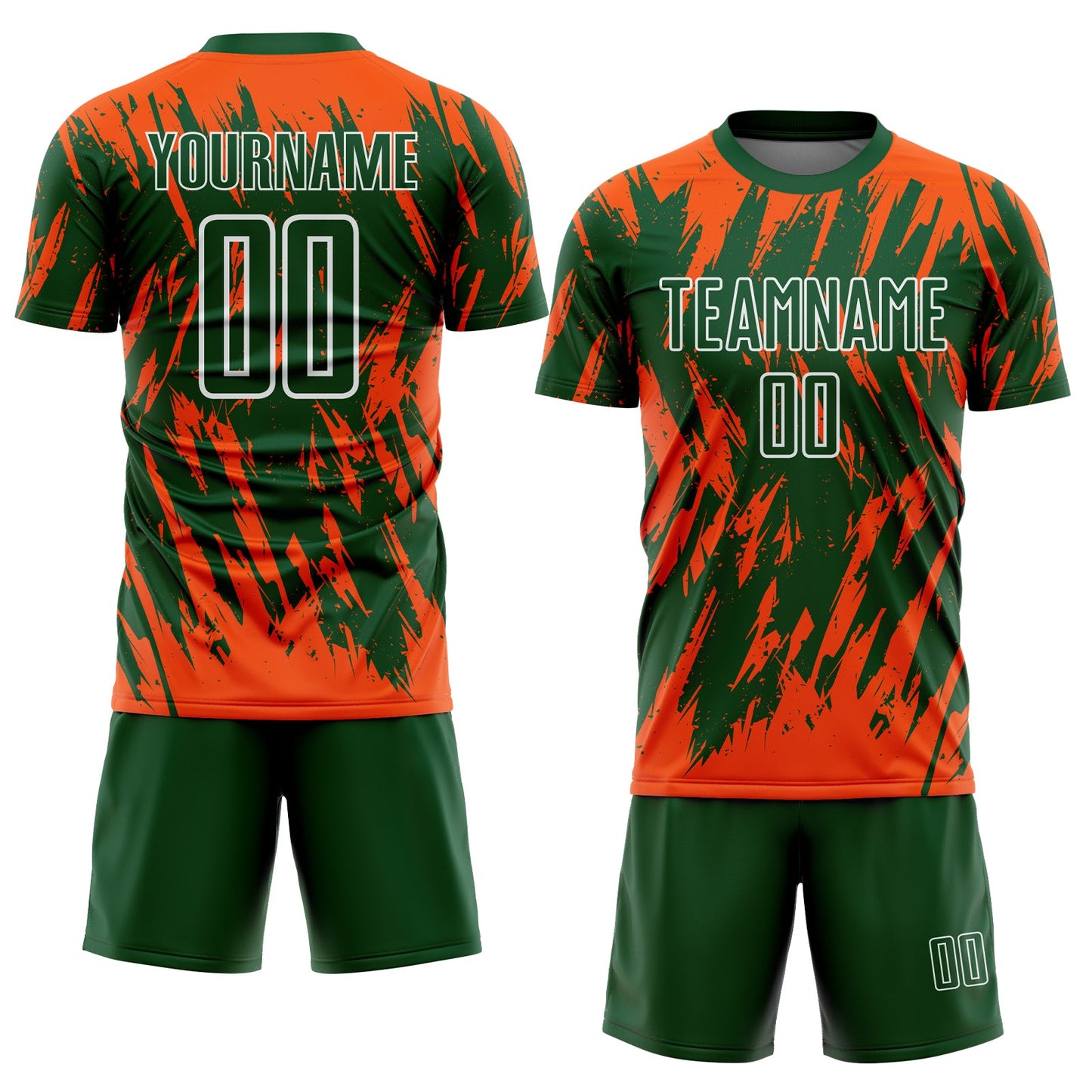 Custom Green Orange-White Splatter Torn Sharp Brush Stroke Sublimation Soccer Uniform Jersey view 2