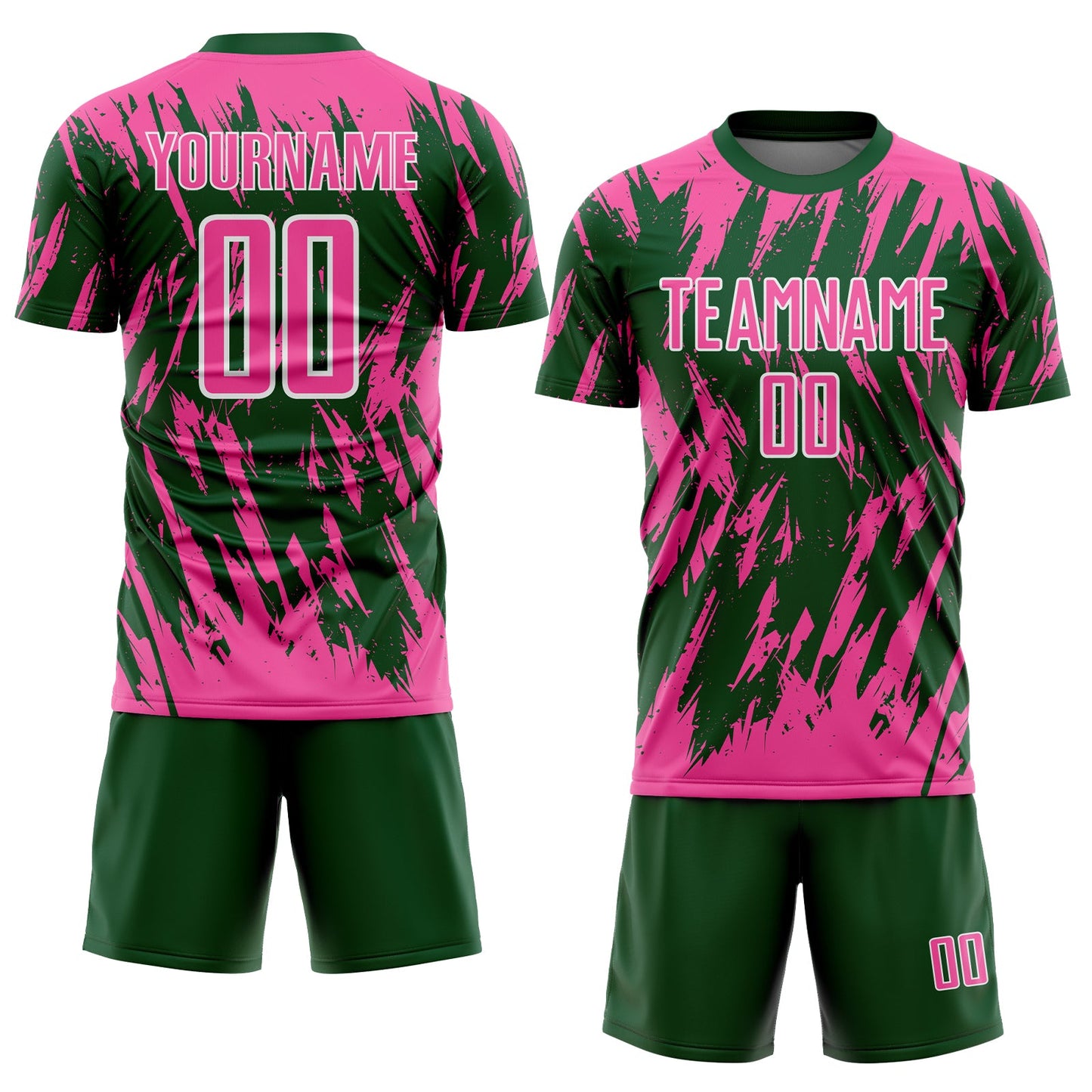 Custom Green Pink-White Splatter Torn Sharp Brush Stroke Sublimation Soccer Uniform Jersey view 2