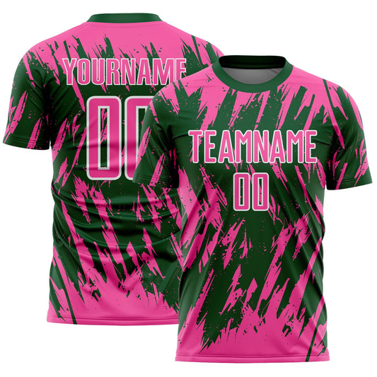 Custom Green Pink-White Splatter Torn Sharp Brush Stroke Sublimation Soccer Uniform Jersey - Main View