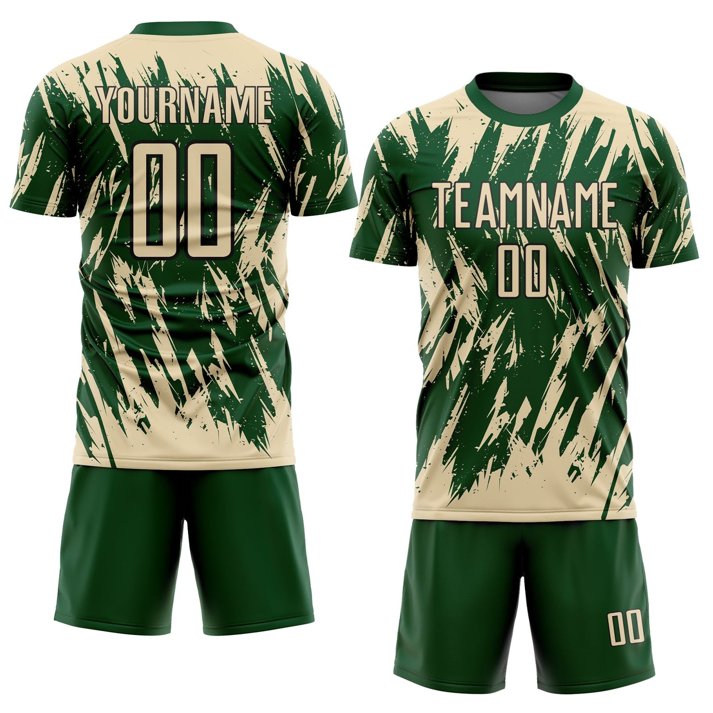 Custom Green Cream-Black Splatter Torn Sharp Brush Stroke Sublimation Soccer Uniform Jersey view 2