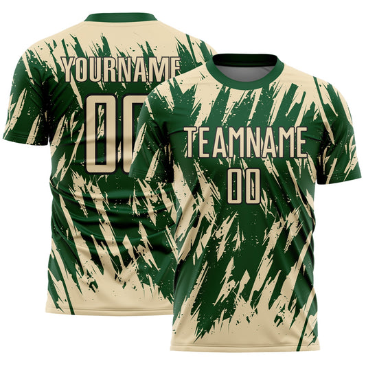 Custom Green Cream-Black Splatter Torn Sharp Brush Stroke Sublimation Soccer Uniform Jersey - Main View