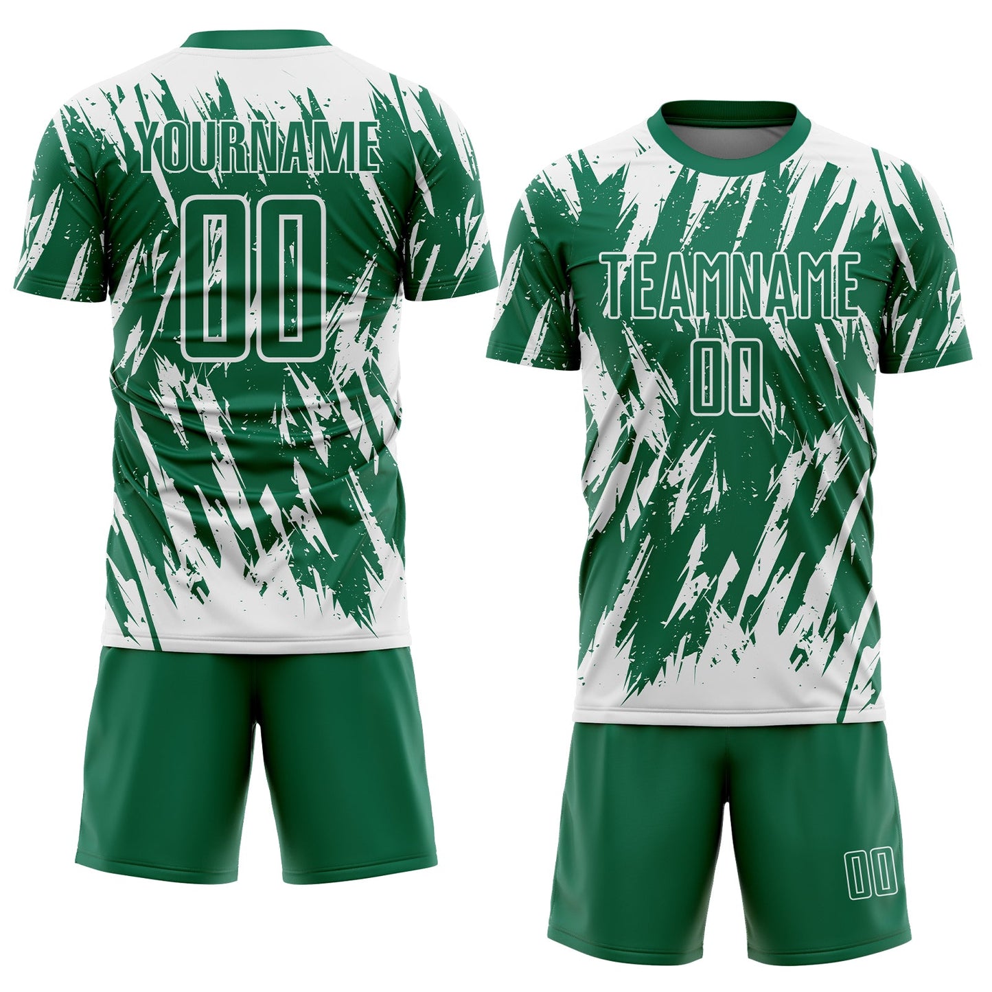 Custom Kelly Green-White Splatter Torn Sharp Brush Stroke Sublimation Soccer Uniform Jersey view 2