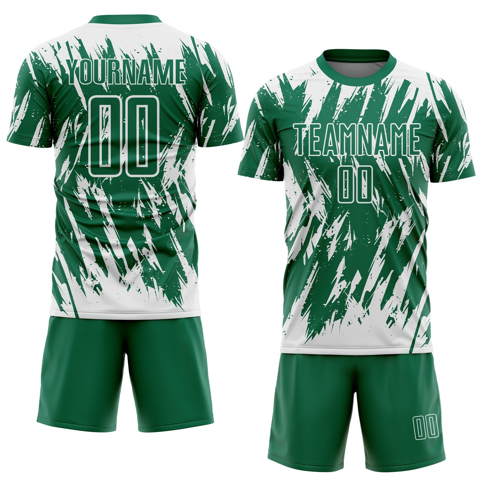 Custom Kelly Green-White Splatter Torn Sharp Brush Stroke Sublimation Soccer Uniform Jersey view 2