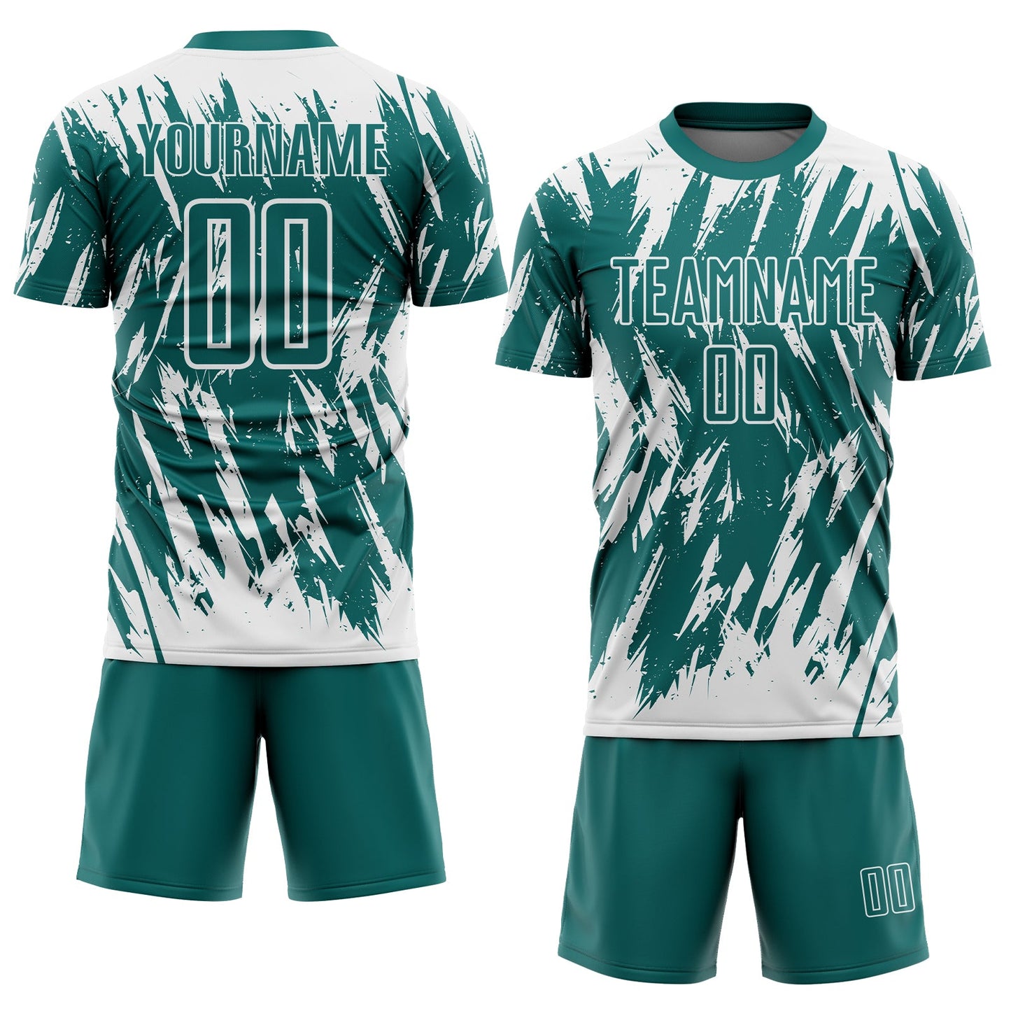Custom Teal-White Splatter Torn Sharp Brush Stroke Sublimation Soccer Uniform Jersey view 2
