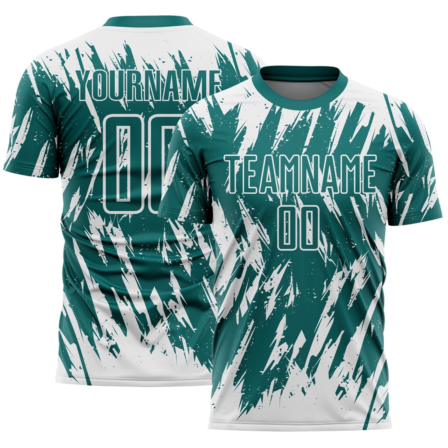 Custom Teal-White Splatter Torn Sharp Brush Stroke Sublimation Soccer Uniform Jersey - Main View