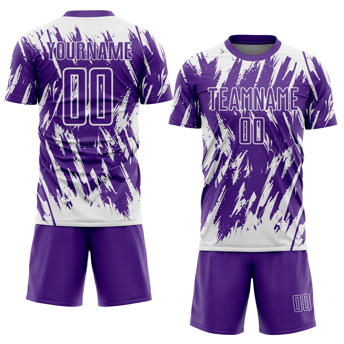 Custom Purple-White Splatter Torn Sharp Brush Stroke Sublimation Soccer Uniform Jersey view 2
