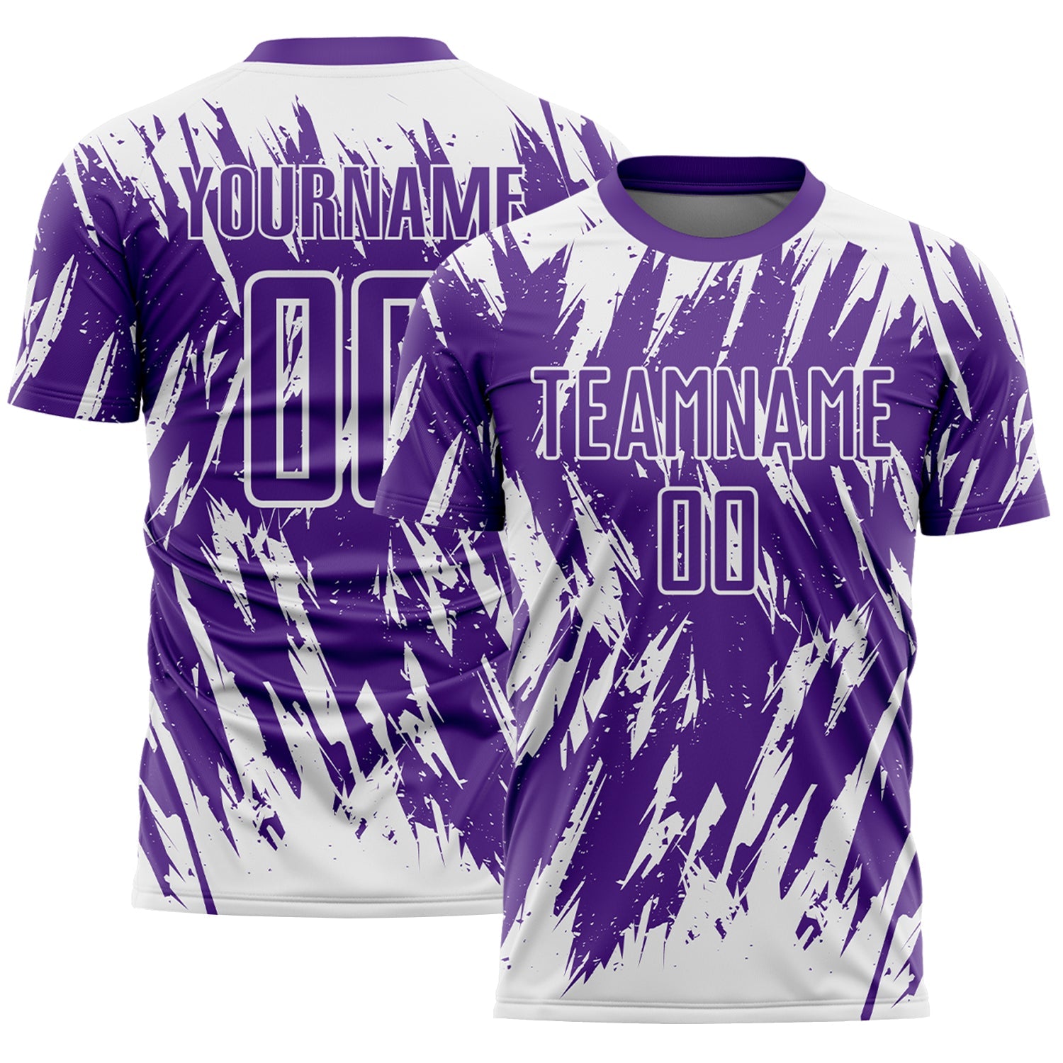 Custom Purple-White Splatter Torn Sharp Brush Stroke Sublimation Soccer Uniform Jersey - Main View