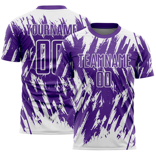 Custom Purple-White Splatter Torn Sharp Brush Stroke Sublimation Soccer Uniform Jersey - Main View
