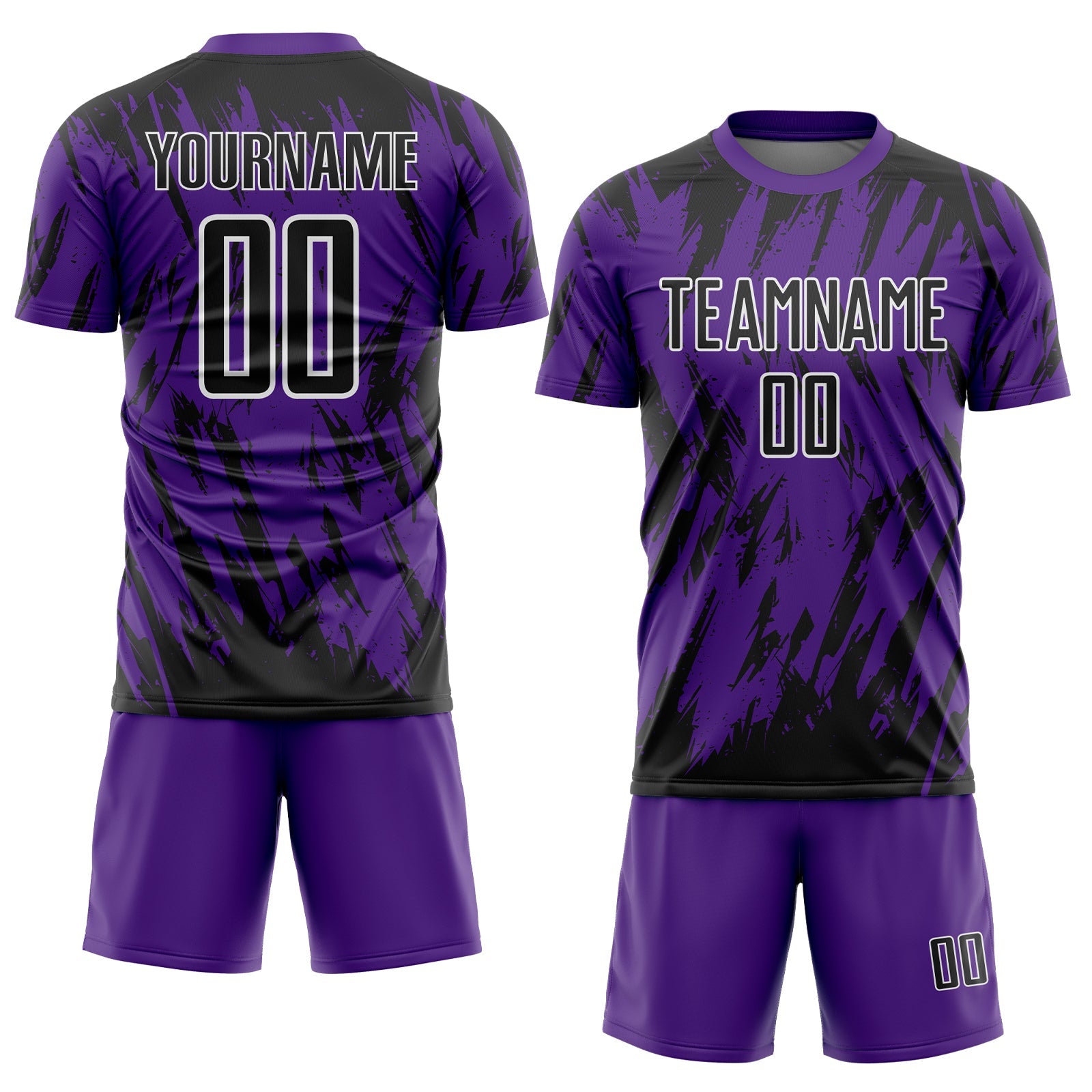 Custom Purple Black-White Splatter Torn Sharp Brush Stroke Sublimation Soccer Uniform Jersey view 2