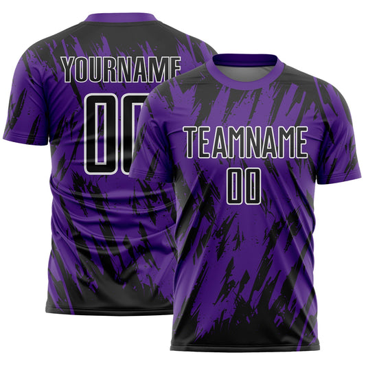 Custom Purple Black-White Splatter Torn Sharp Brush Stroke Sublimation Soccer Uniform Jersey - Main View