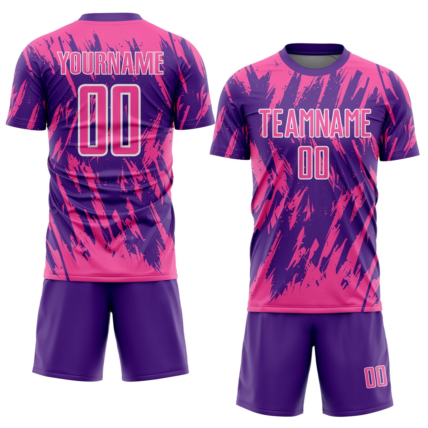 Custom Purple Pink-White Splatter Torn Sharp Brush Stroke Sublimation Soccer Uniform Jersey view 2
