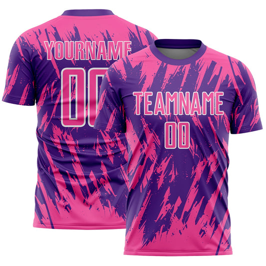 Custom Purple Pink-White Splatter Torn Sharp Brush Stroke Sublimation Soccer Uniform Jersey - Main View