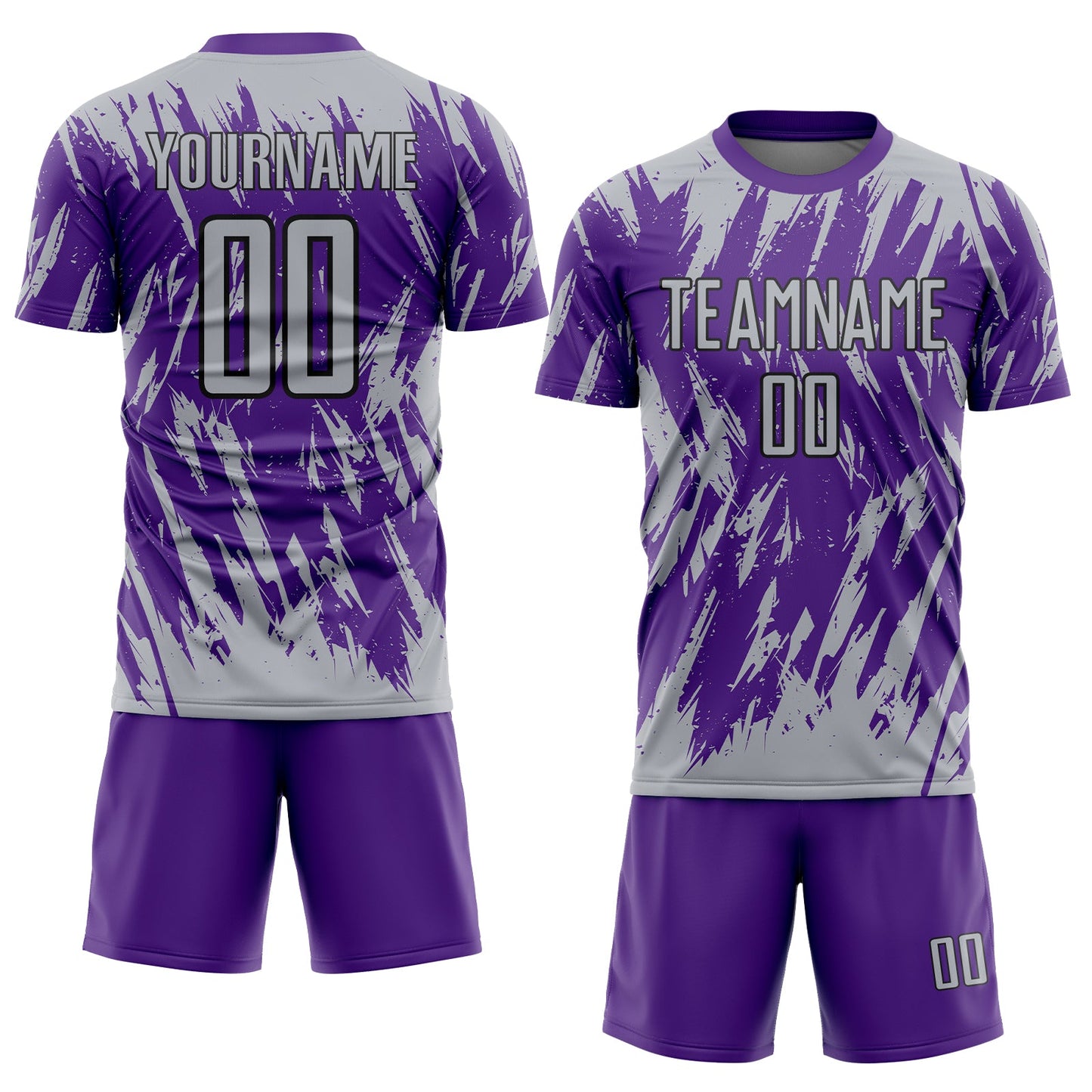 Custom Purple Gray-Black Splatter Torn Sharp Brush Stroke Sublimation Soccer Uniform Jersey view 2