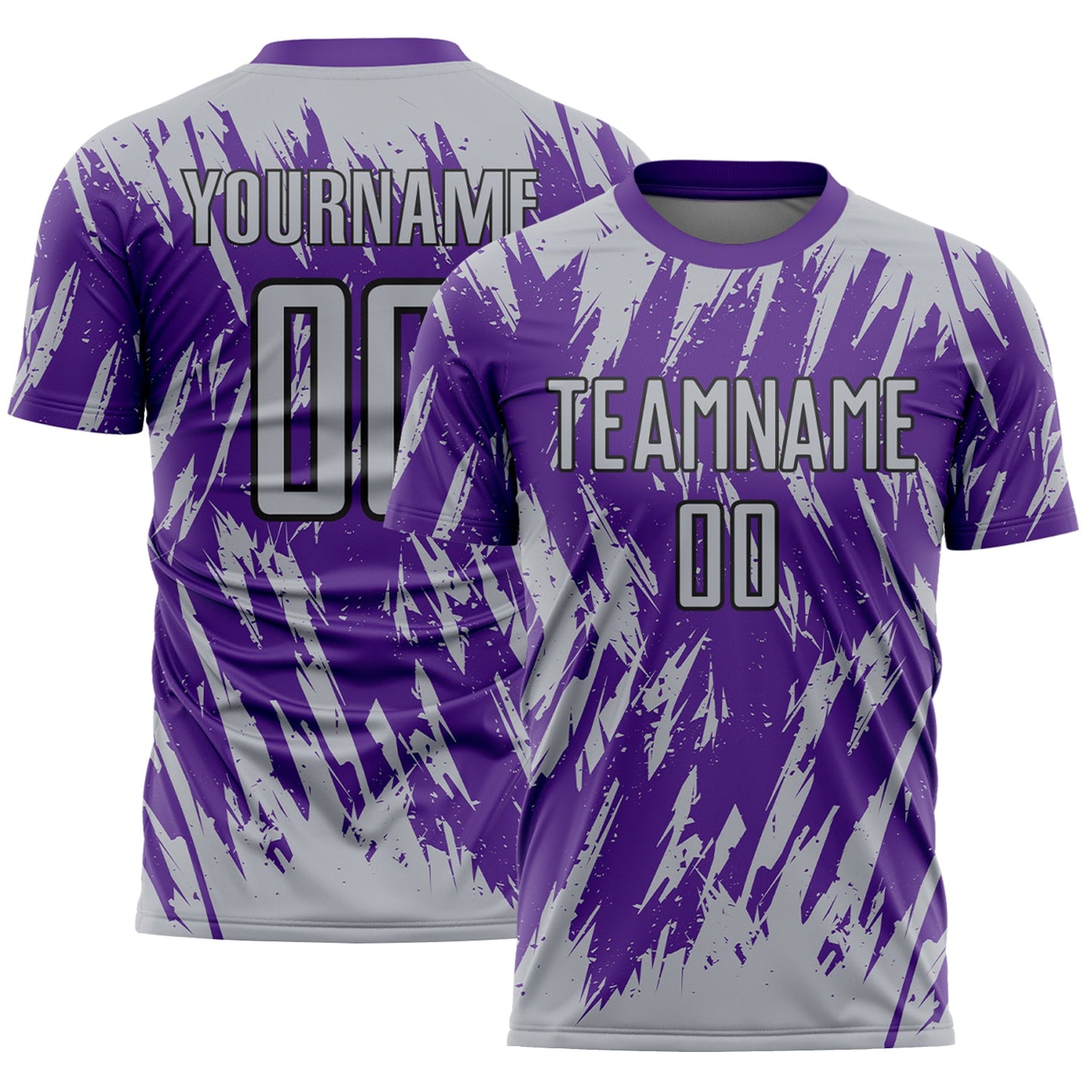 Custom Purple Gray-Black Splatter Torn Sharp Brush Stroke Sublimation Soccer Uniform Jersey - Main View