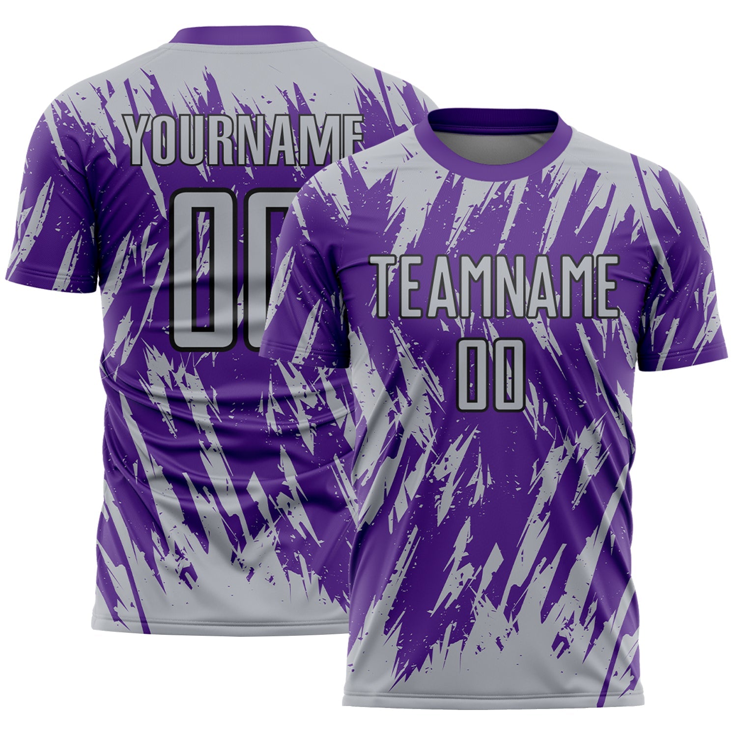 Custom Purple Gray-Black Splatter Torn Sharp Brush Stroke Sublimation Soccer Uniform Jersey - Main View