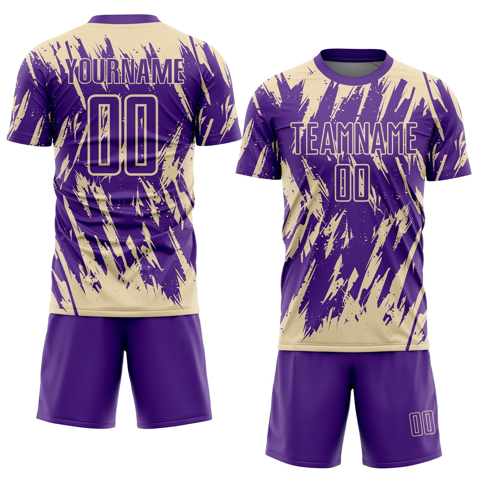 Custom Purple-Cream Splatter Torn Sharp Brush Stroke Sublimation Soccer Uniform Jersey view 2