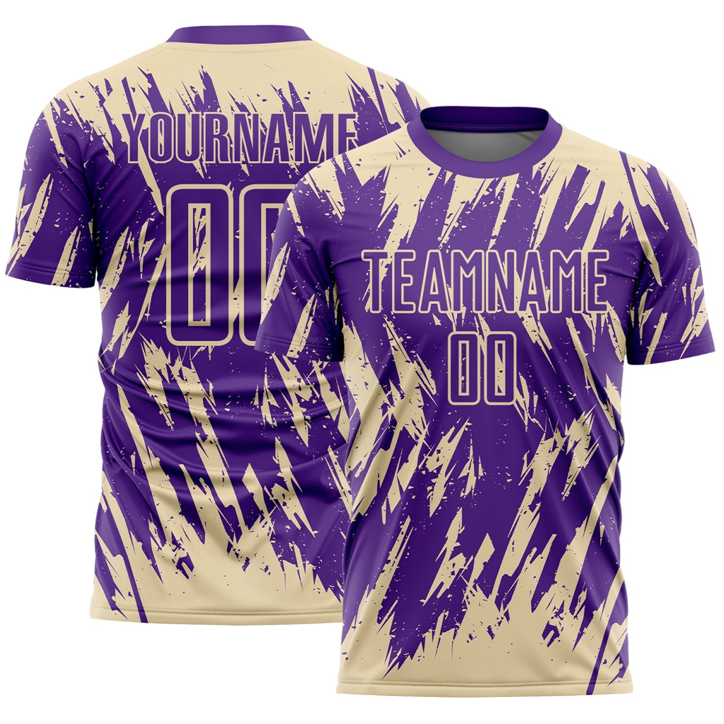 Custom Purple-Cream Splatter Torn Sharp Brush Stroke Sublimation Soccer Uniform Jersey - Main View