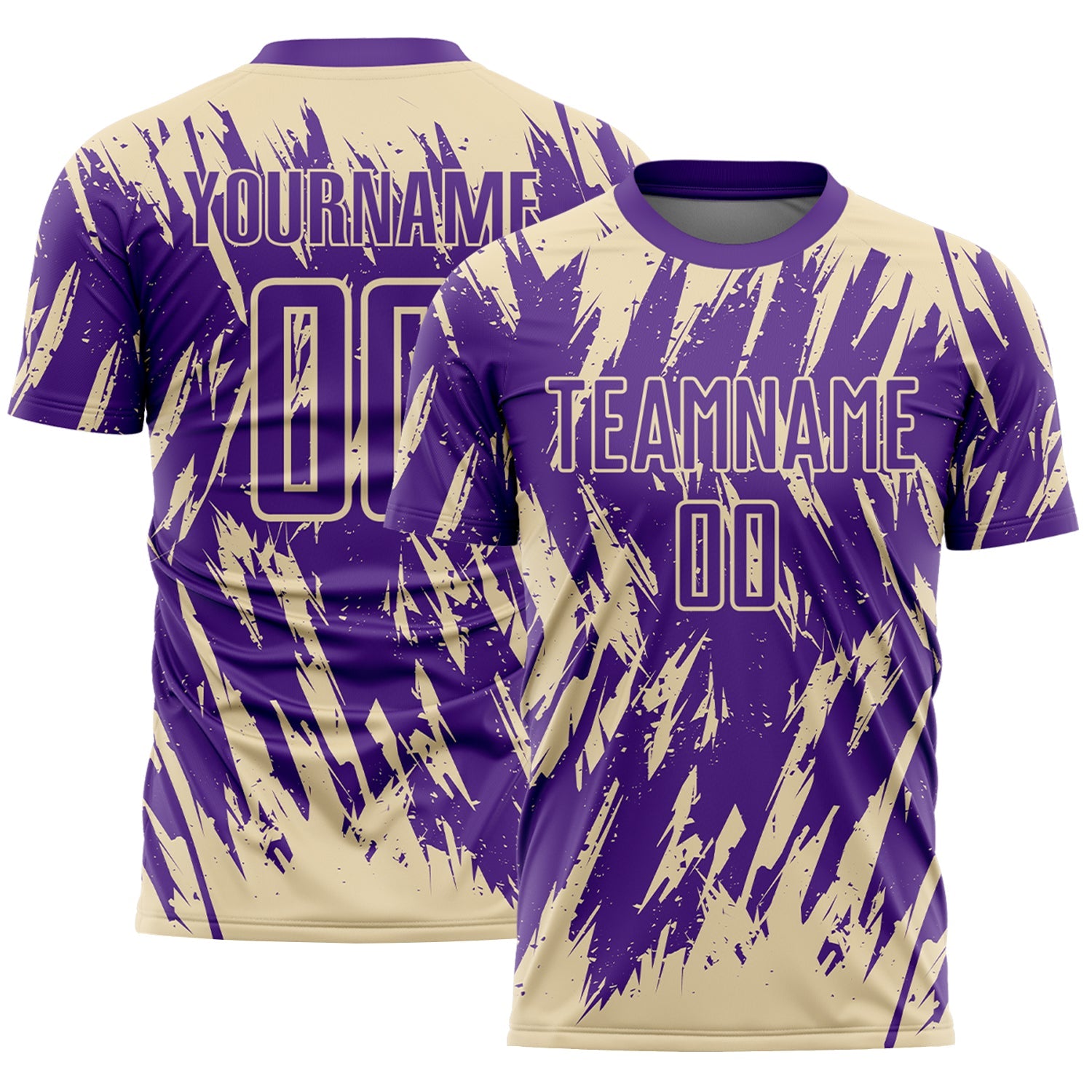 Custom Purple-Cream Splatter Torn Sharp Brush Stroke Sublimation Soccer Uniform Jersey - Main View