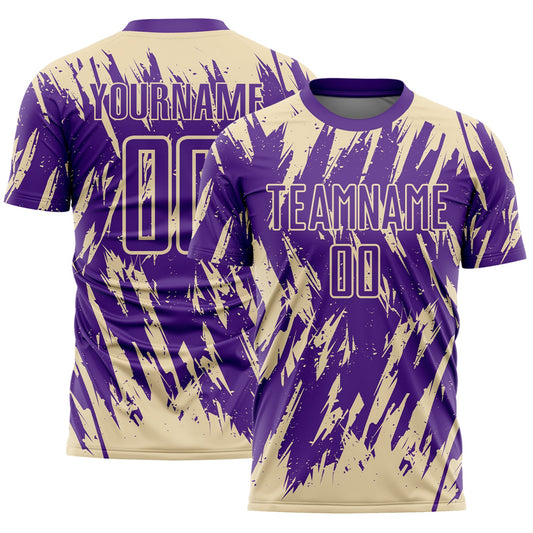 Custom Purple-Cream Splatter Torn Sharp Brush Stroke Sublimation Soccer Uniform Jersey - Main View