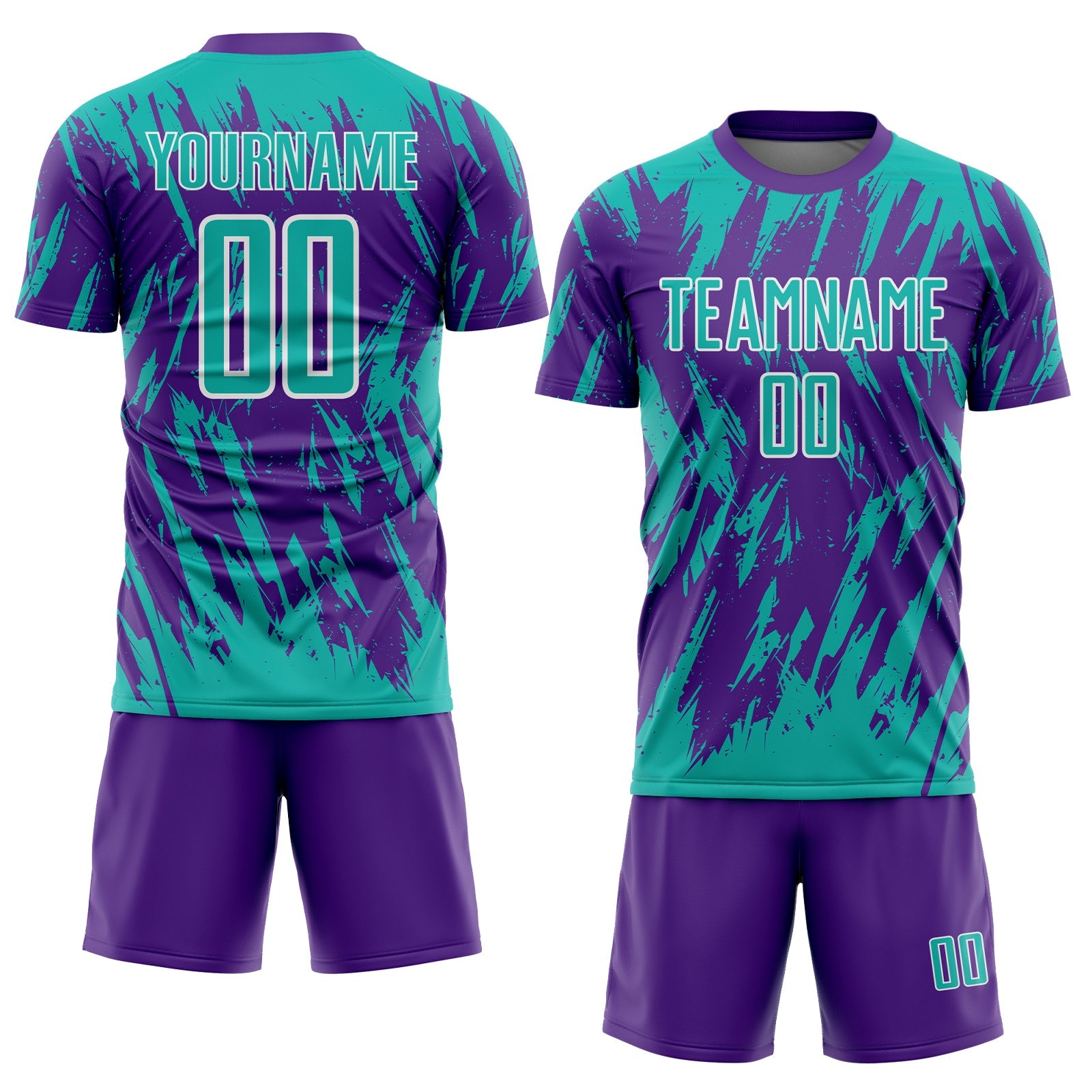 Custom Purple Aqua-White Splatter Torn Sharp Brush Stroke Sublimation Soccer Uniform Jersey view 2