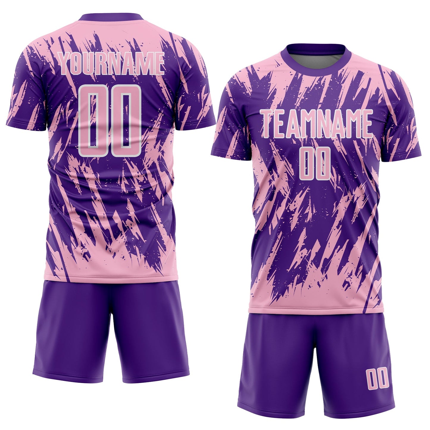 Custom Purple Light Pink-White Splatter Torn Sharp Brush Stroke Sublimation Soccer Uniform Jersey view 2