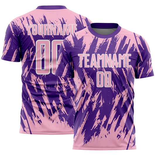 Custom Purple Light Pink-White Splatter Torn Sharp Brush Stroke Sublimation Soccer Uniform Jersey - Main View