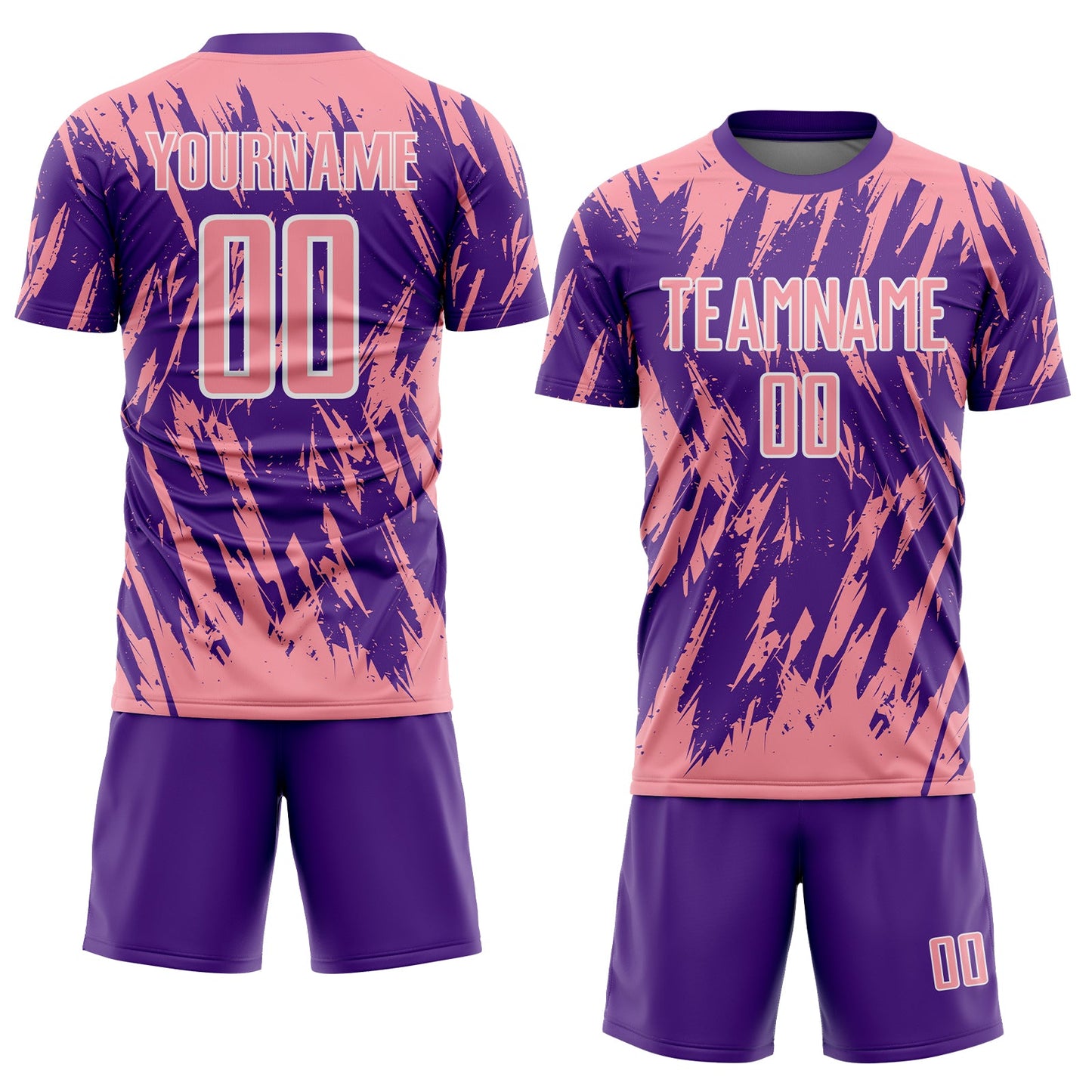 Custom Purple Medium Pink-White Splatter Torn Sharp Brush Stroke Sublimation Soccer Uniform Jersey view 2