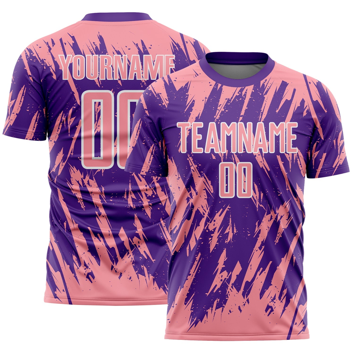 Custom Purple Medium Pink-White Splatter Torn Sharp Brush Stroke Sublimation Soccer Uniform Jersey - Main View
