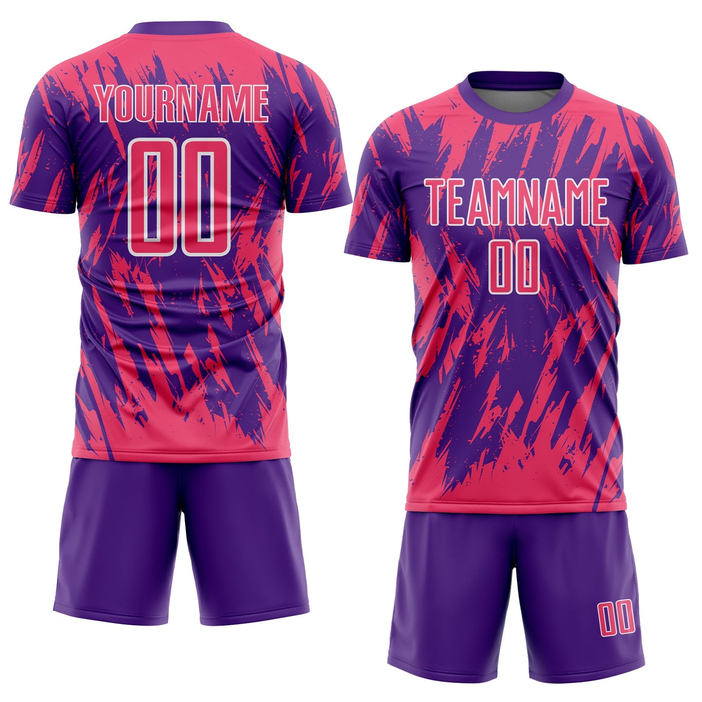 Custom Purple Neon Pink-White Splatter Torn Sharp Brush Stroke Sublimation Soccer Uniform Jersey view 2