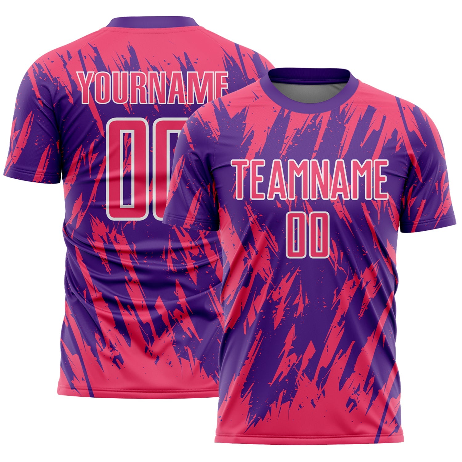 Custom Purple Neon Pink-White Splatter Torn Sharp Brush Stroke Sublimation Soccer Uniform Jersey - Main View