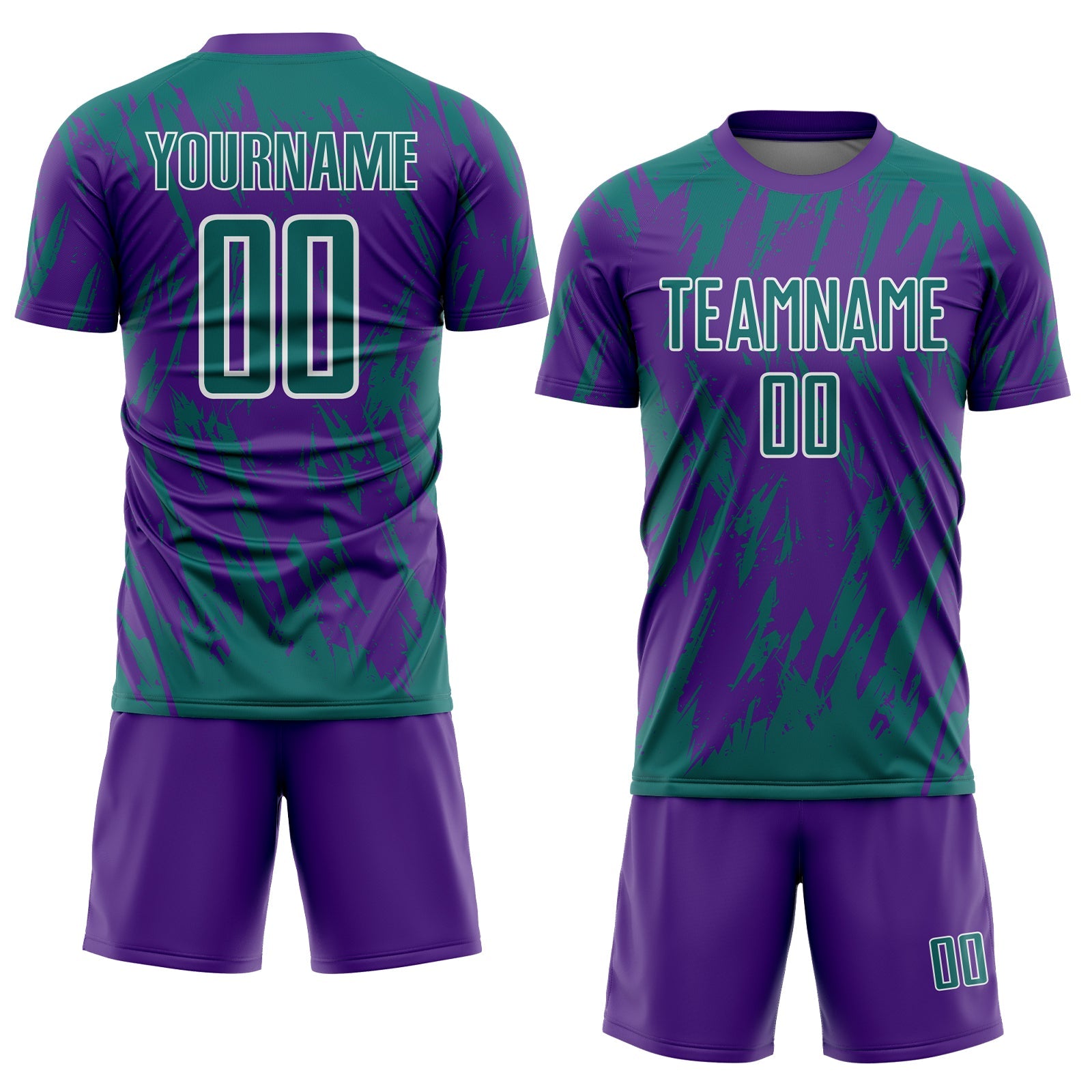 Custom Purple Teal-White Splatter Torn Sharp Brush Stroke Sublimation Soccer Uniform Jersey view 2