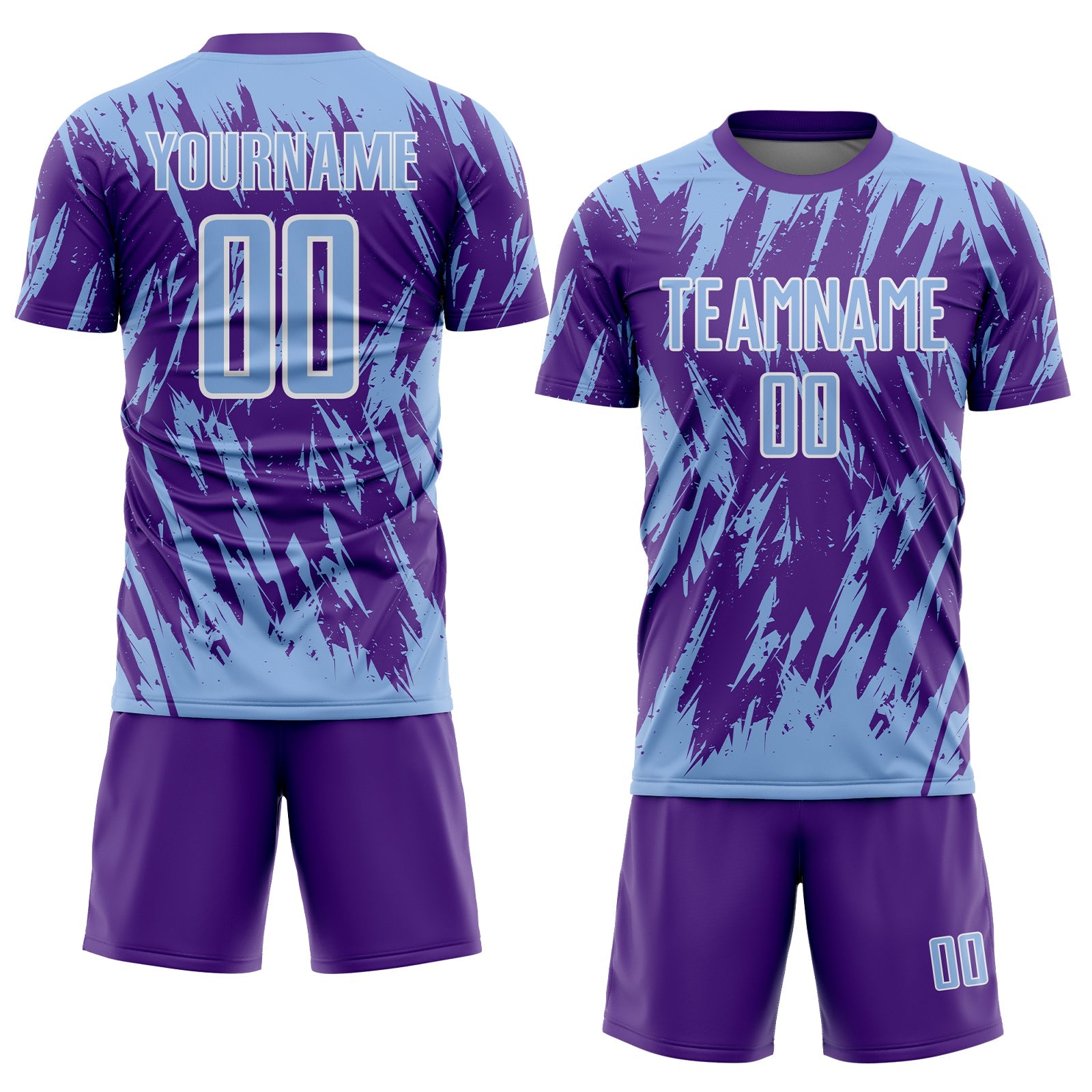 Custom Purple Light Blue-White Splatter Torn Sharp Brush Stroke Sublimation Soccer Uniform Jersey view 2