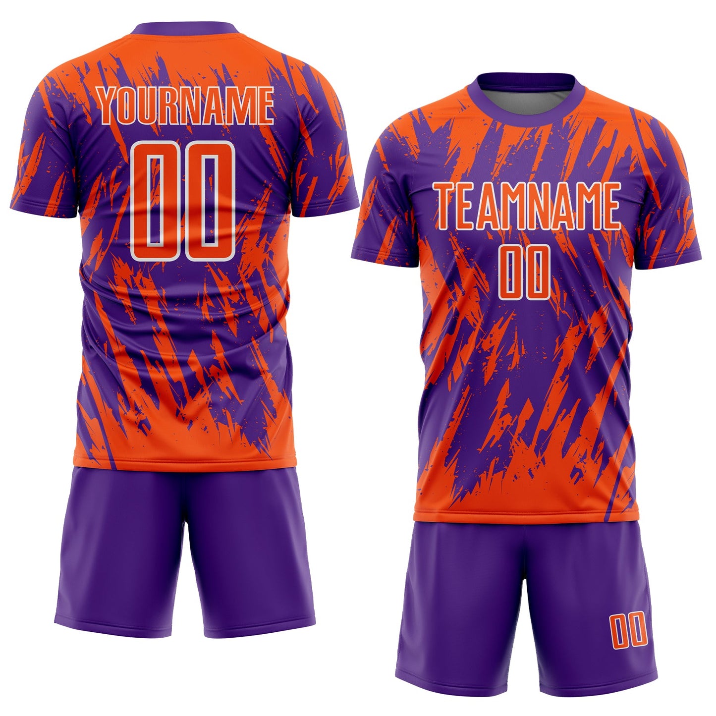 Custom Purple Orange-White Splatter Torn Sharp Brush Stroke Sublimation Soccer Uniform Jersey view 2