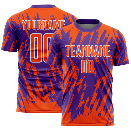Custom Purple Orange-White Splatter Torn Sharp Brush Stroke Sublimation Soccer Uniform Jersey - Main View