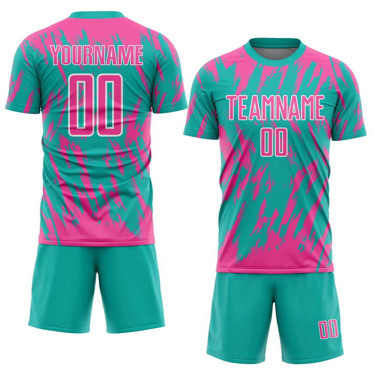 Custom Aqua Pink-White Splatter Torn Sharp Brush Stroke Sublimation Soccer Uniform Jersey view 2