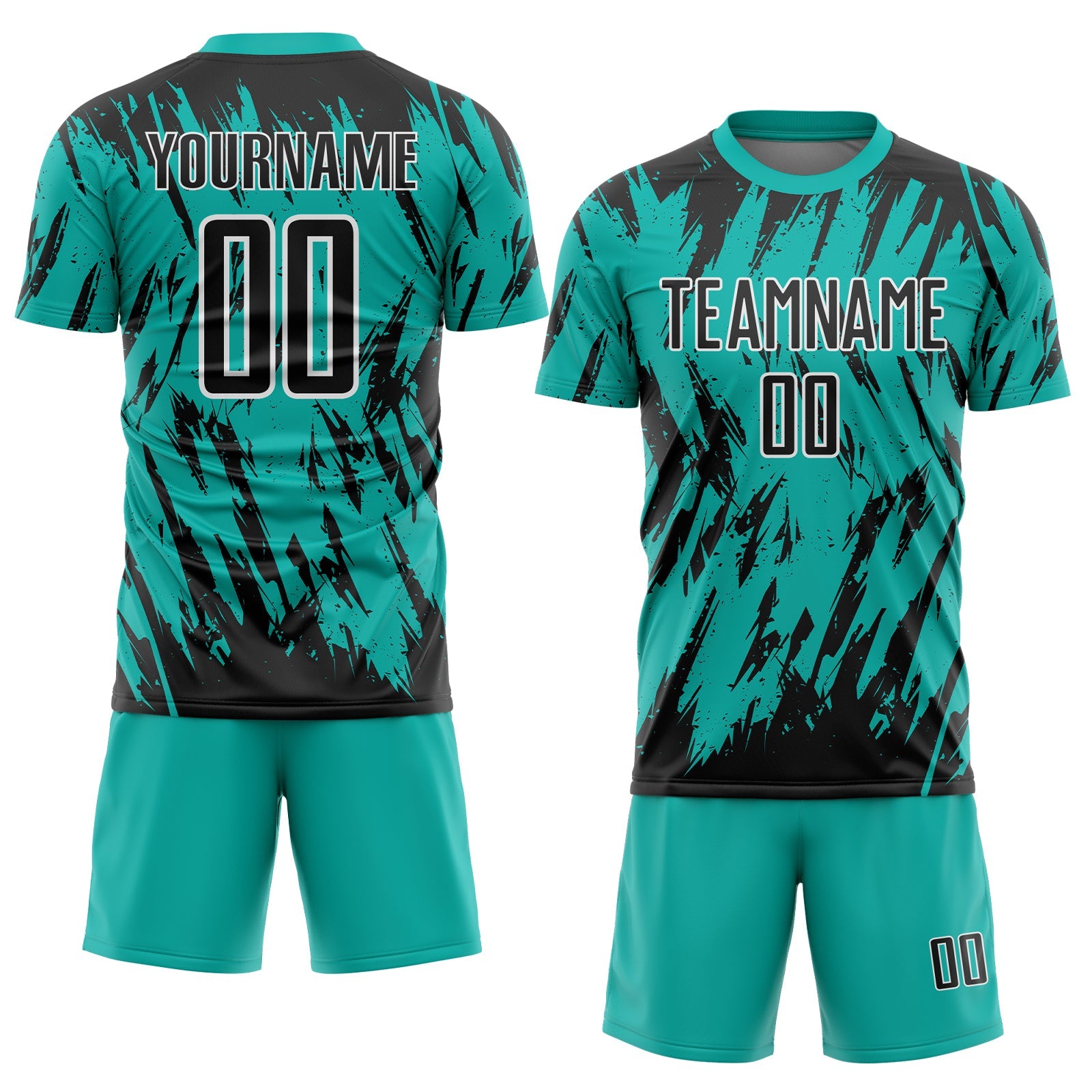Custom Aqua Black-White Splatter Torn Sharp Brush Stroke Sublimation Soccer Uniform Jersey view 2
