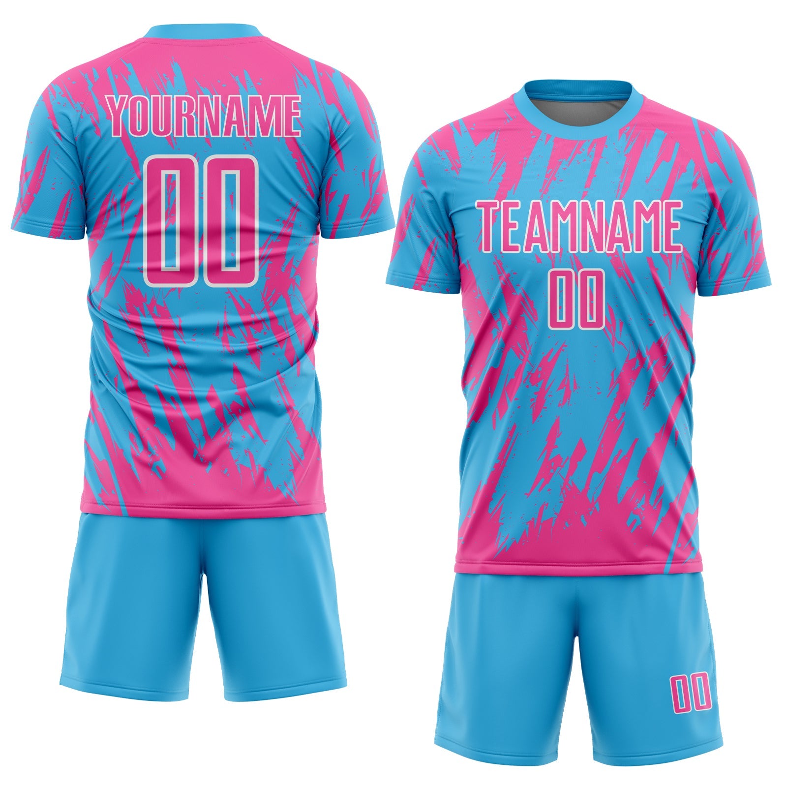 Custom Sky Blue Pink-White Splatter Torn Sharp Brush Stroke Sublimation Soccer Uniform Jersey view 2