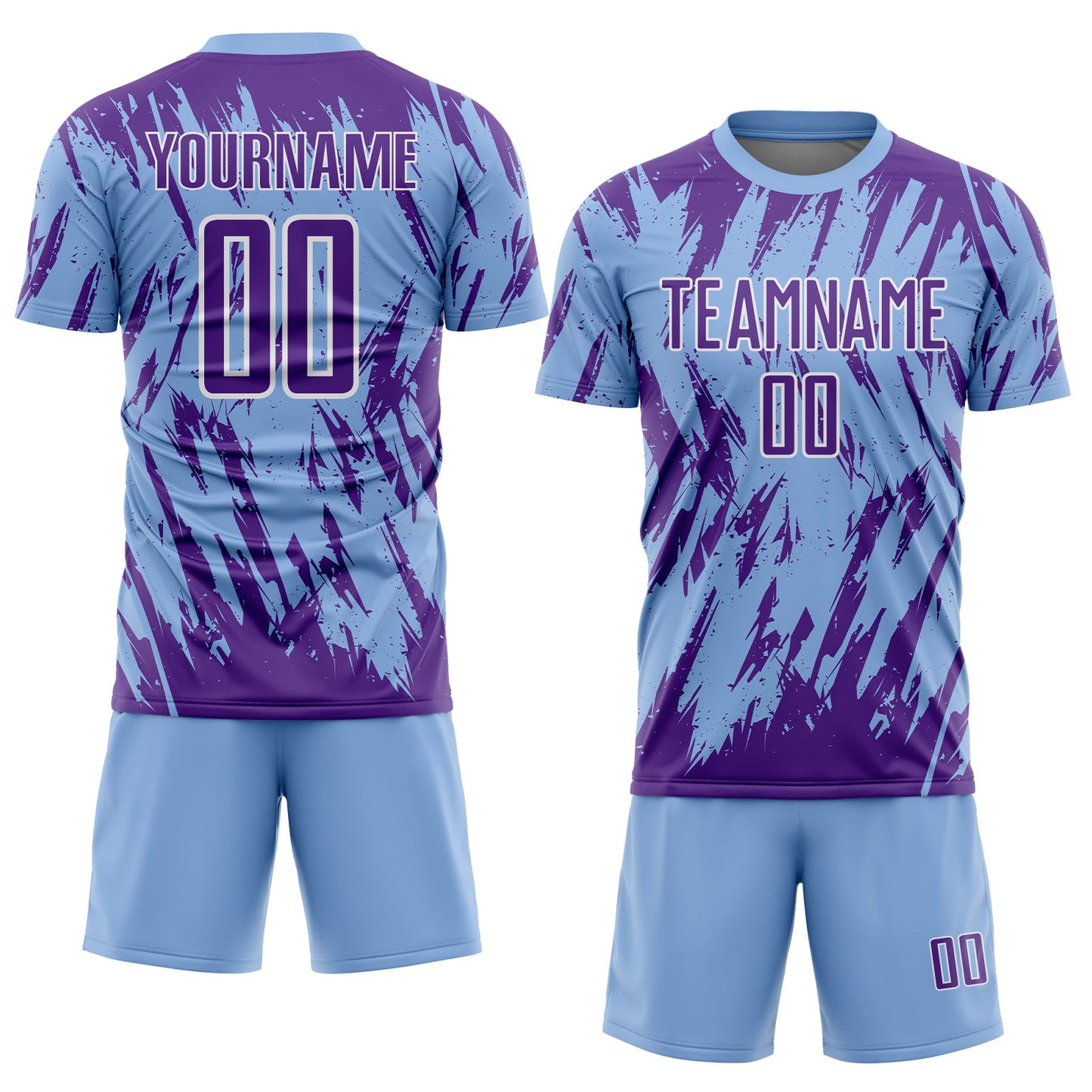 Custom Light Blue Purple-White Splatter Torn Sharp Brush Stroke Sublimation Soccer Uniform Jersey view 2