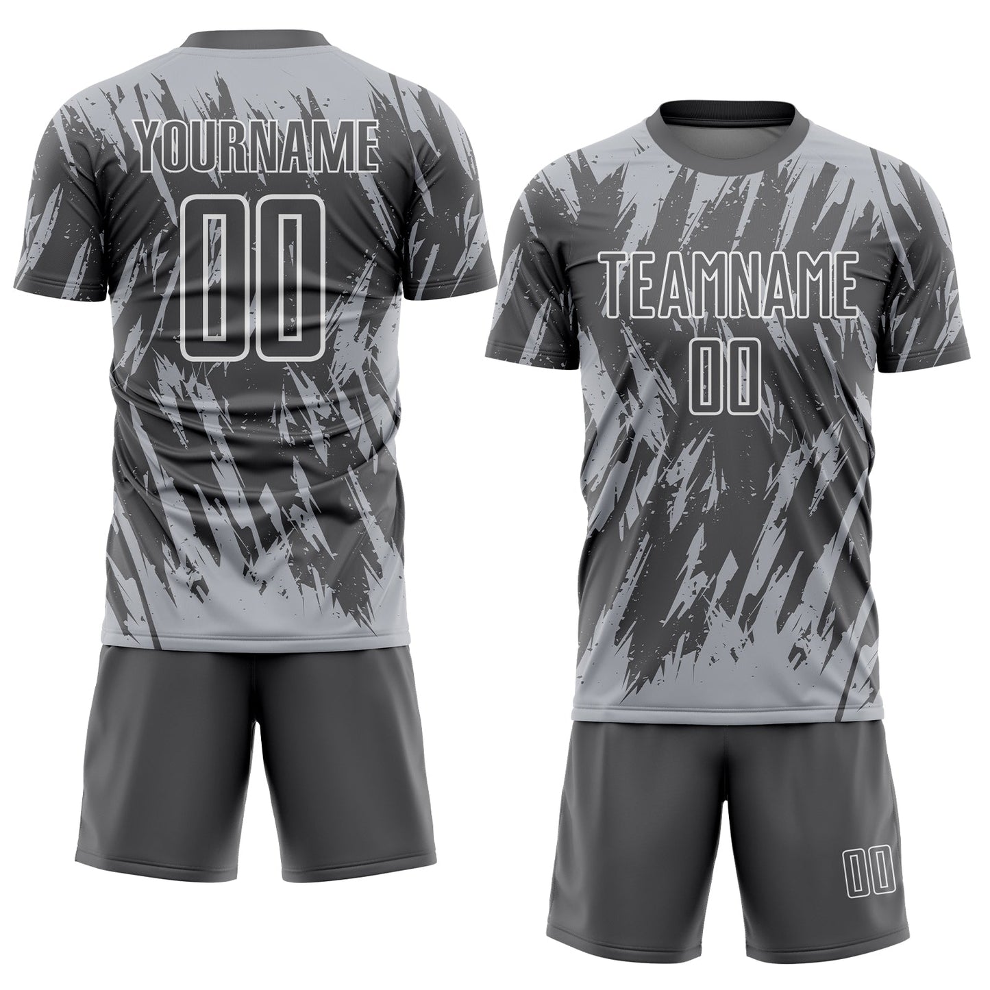 Custom Steel Gray Gray-White Splatter Torn Sharp Brush Stroke Sublimation Soccer Uniform Jersey view 2