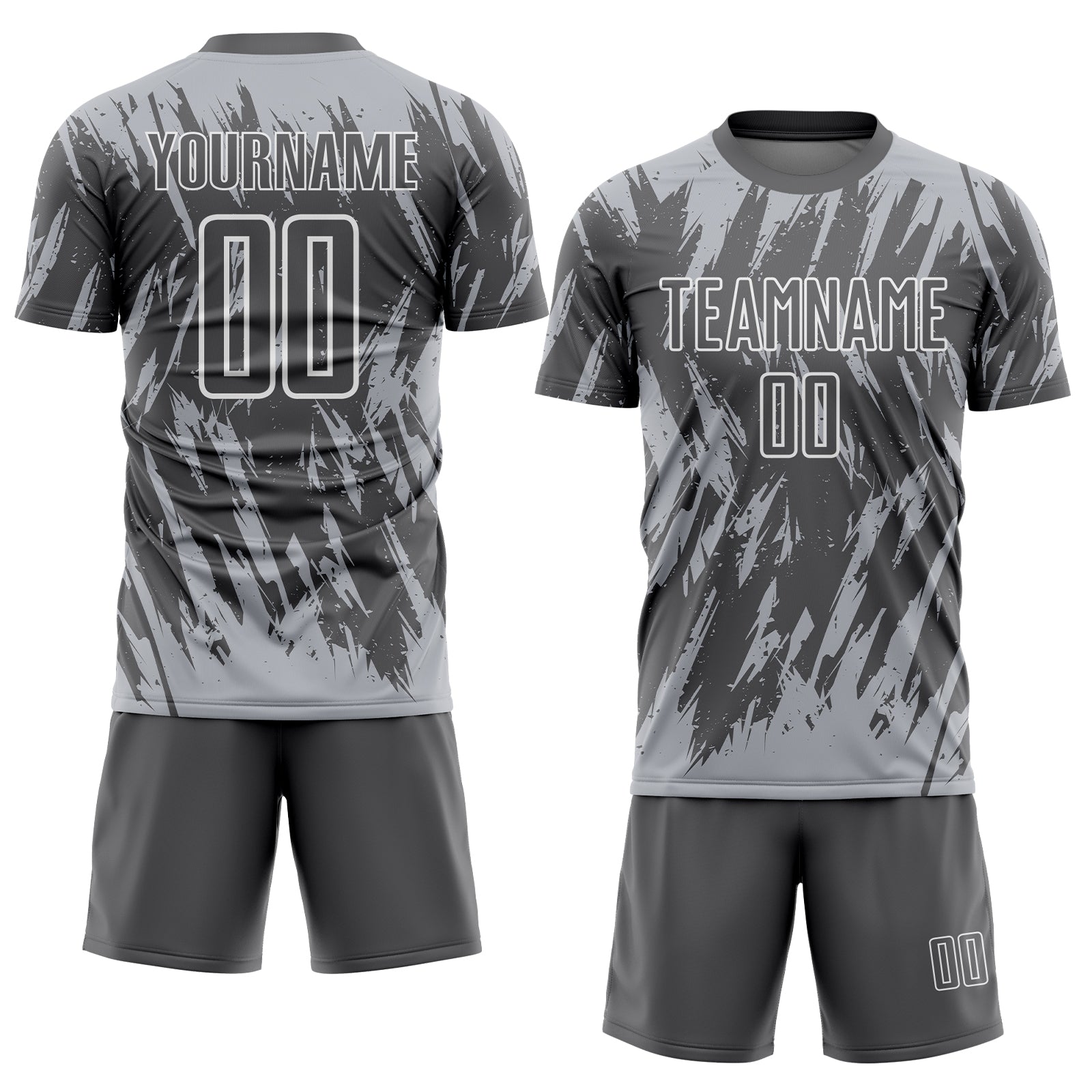 Custom Steel Gray Gray-White Splatter Torn Sharp Brush Stroke Sublimation Soccer Uniform Jersey view 2