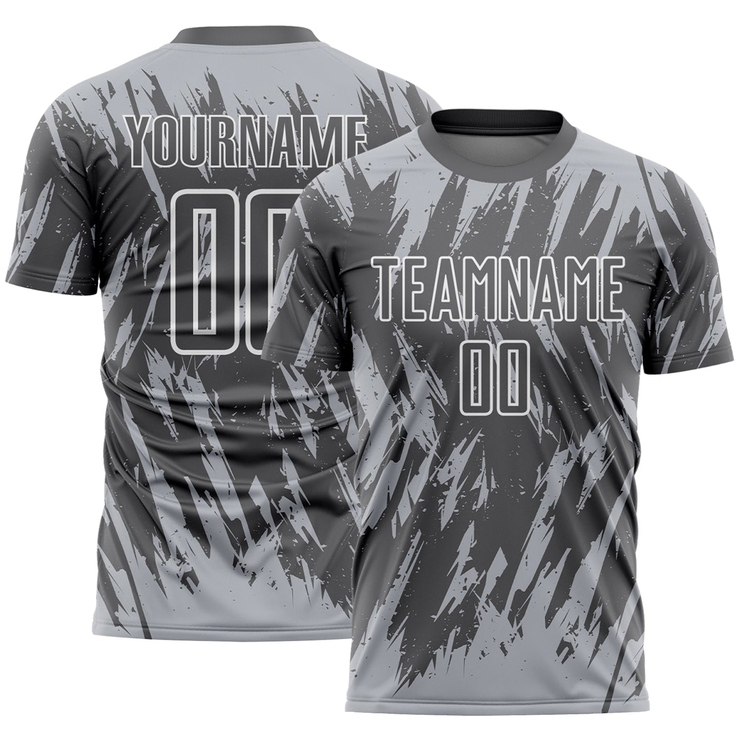 Custom Steel Gray Gray-White Splatter Torn Sharp Brush Stroke Sublimation Soccer Uniform Jersey - Main View