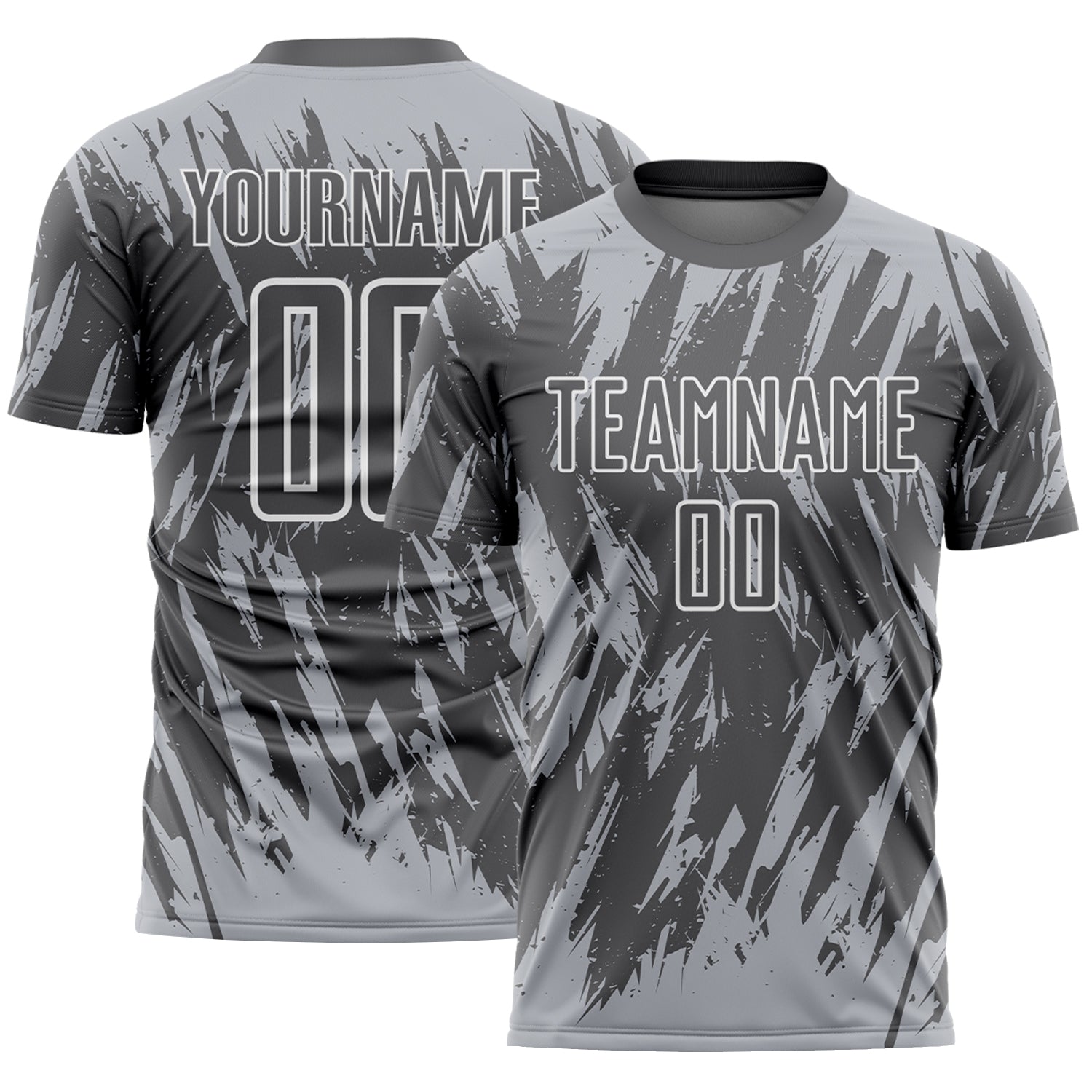 Custom Steel Gray Gray-White Splatter Torn Sharp Brush Stroke Sublimation Soccer Uniform Jersey - Main View