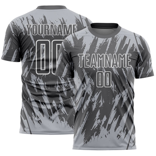 Custom Steel Gray Gray-White Splatter Torn Sharp Brush Stroke Sublimation Soccer Uniform Jersey - Main View