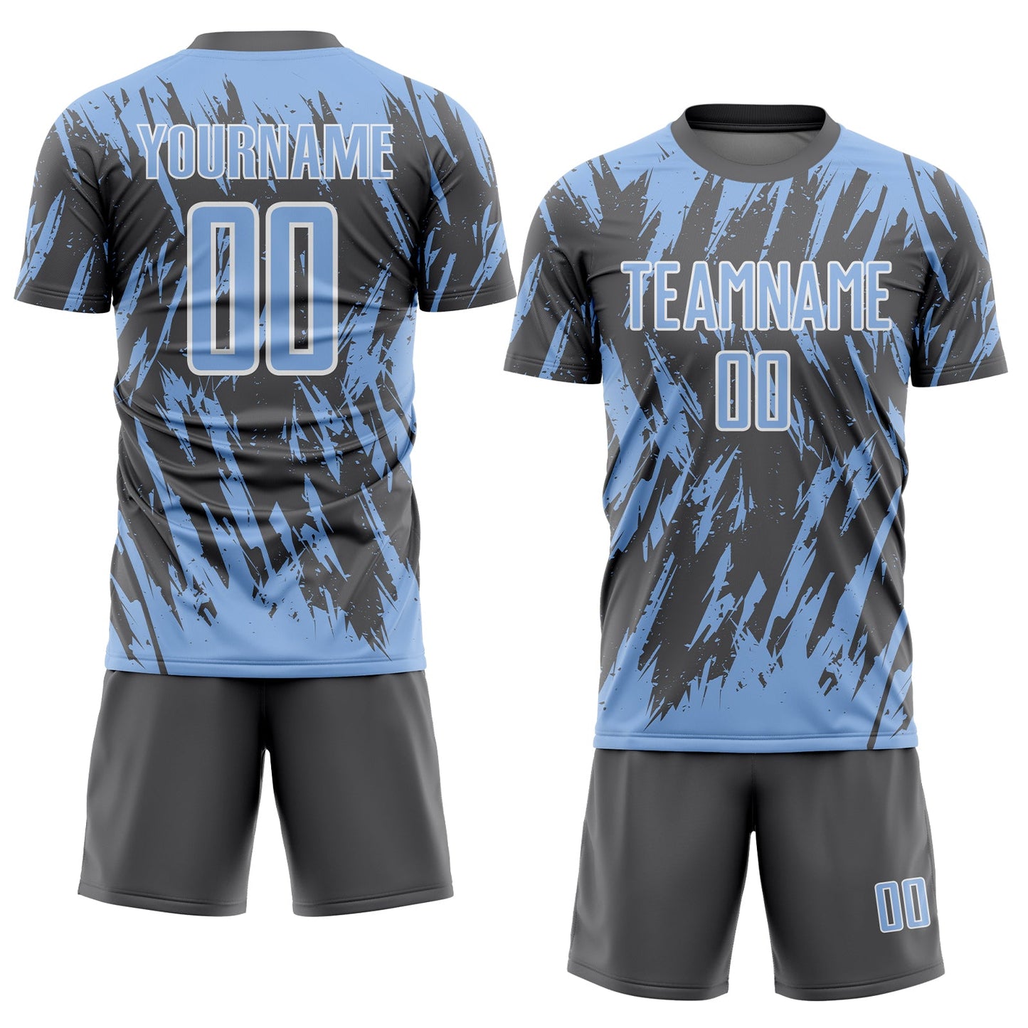Custom Steel Gray Light Blue-White Splatter Torn Sharp Brush Stroke Sublimation Soccer Uniform Jersey view 2